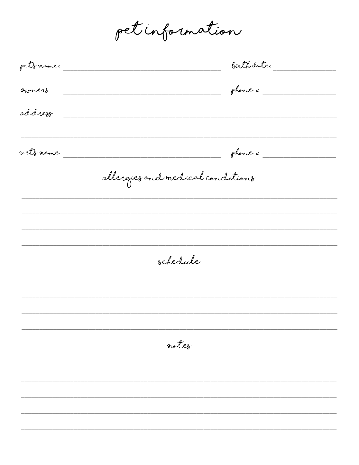 Pet Information Printable Bundle 3 Years Apart