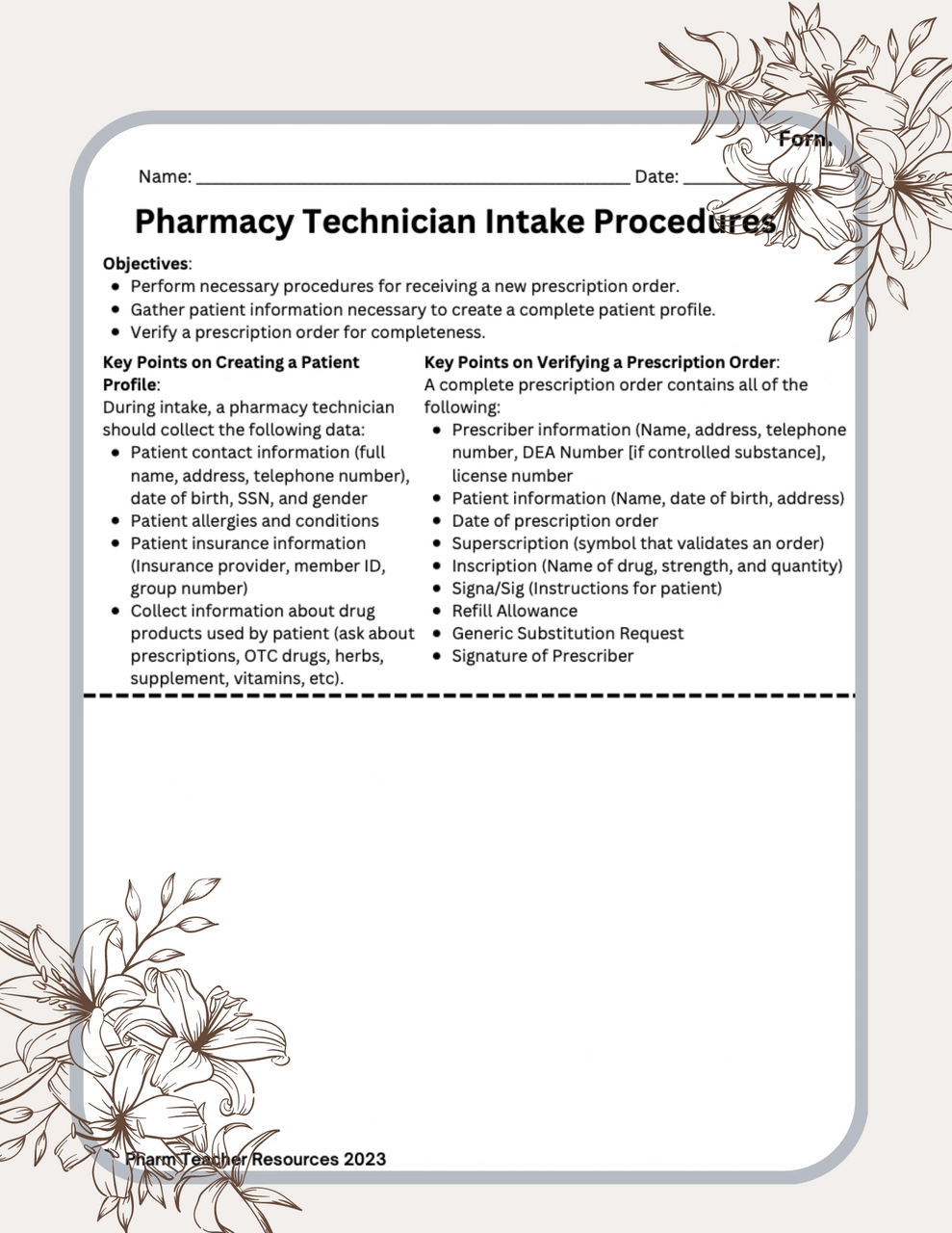 Pharmacy Technician Intake Procedures