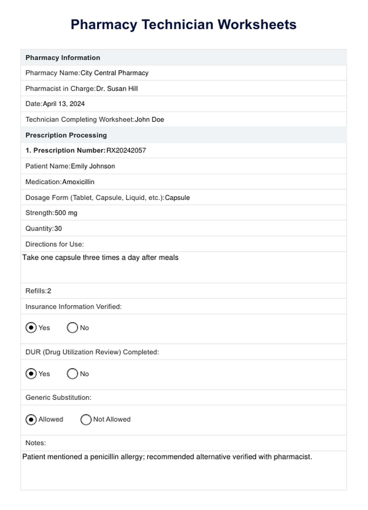 Free Printable Pharmacy Technician Worksheets