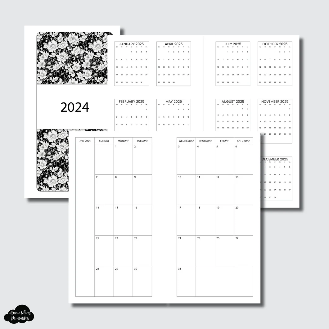 Pocket TN Size 2024 Minimalist Monthly Calendar SUNDAY Start PRINT AnniePlansPrintables LLC