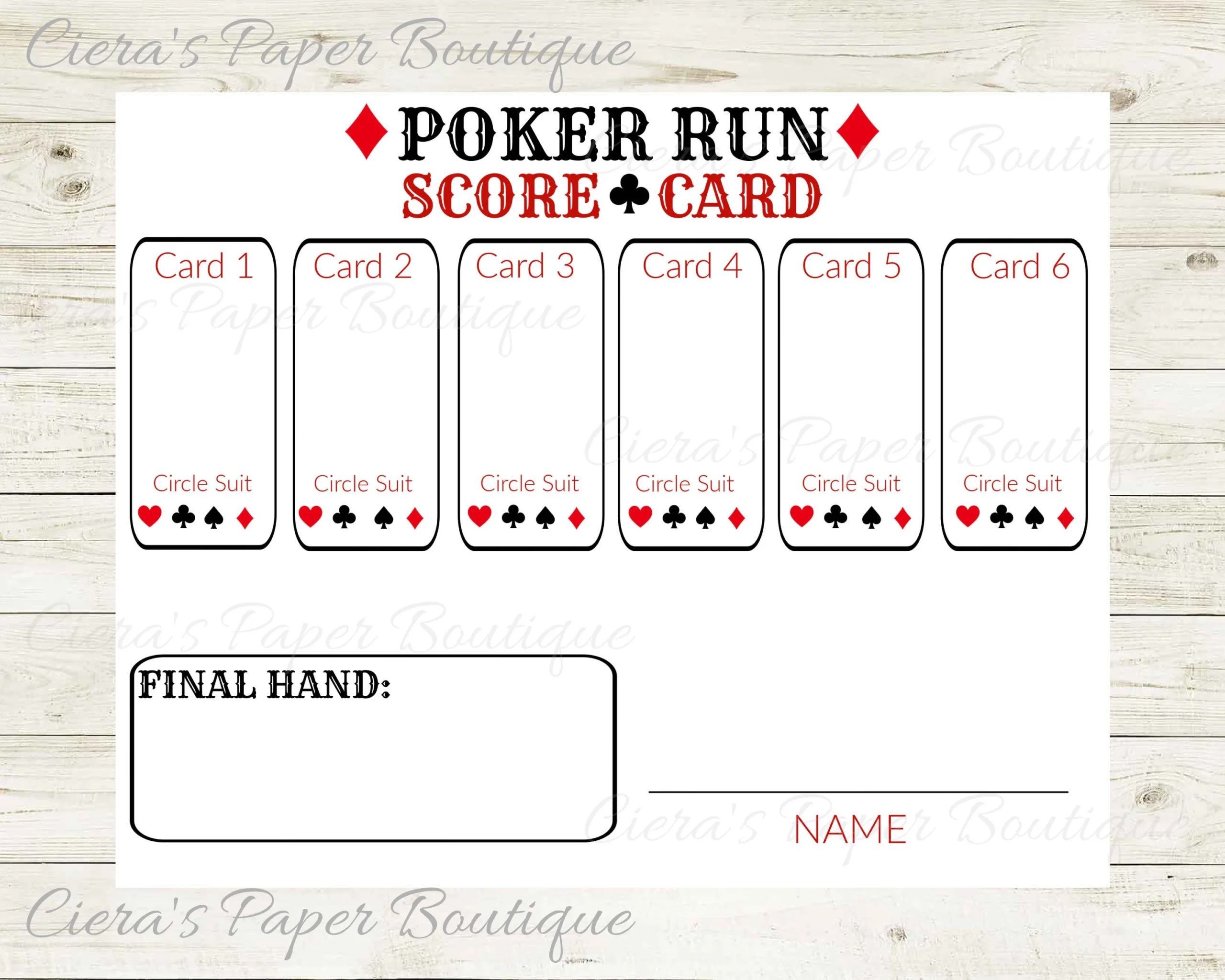 Printable Poker Run Score Sheets Printable Poker Run Score Sheets