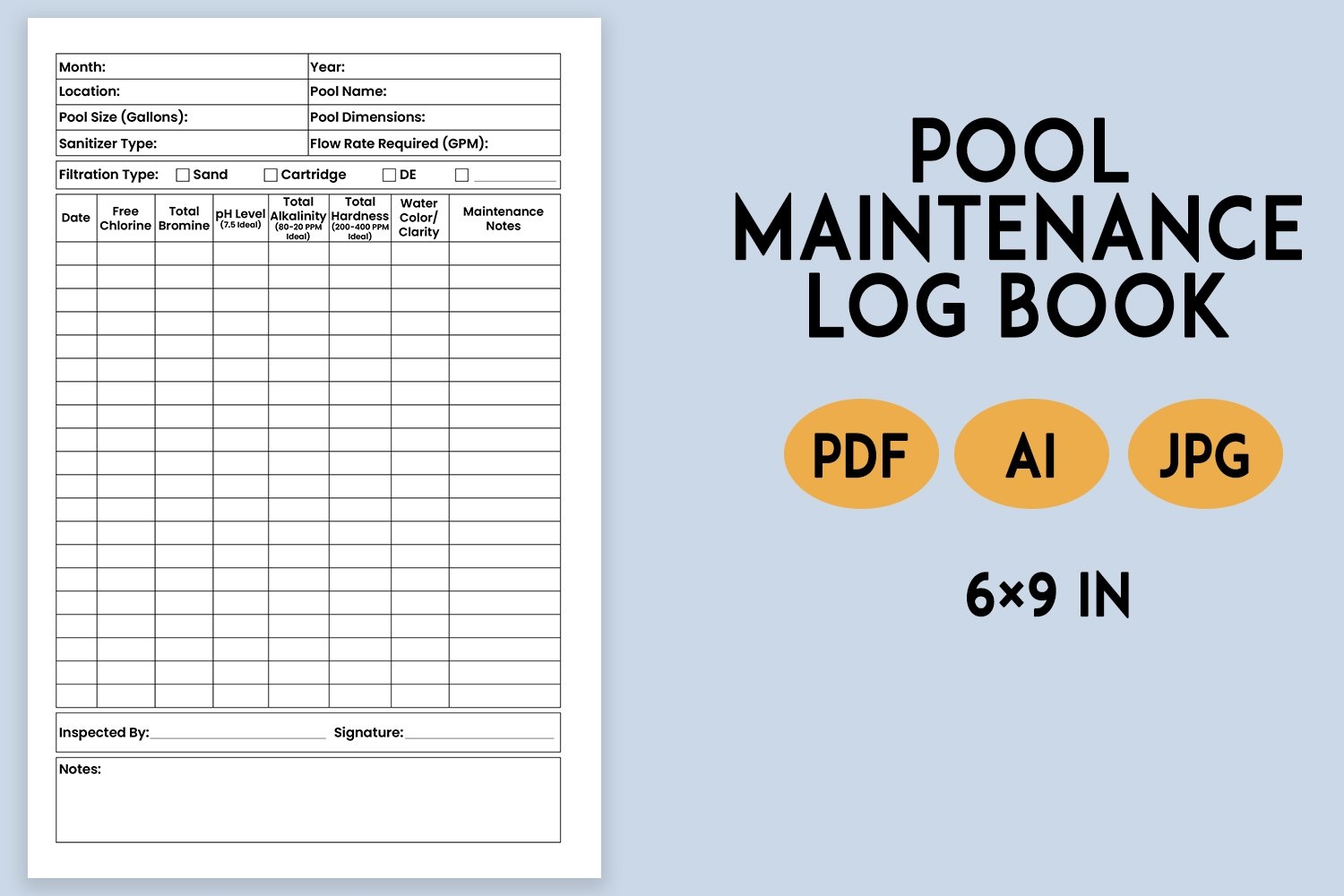 Pool Maintenance Log Book 2405036 