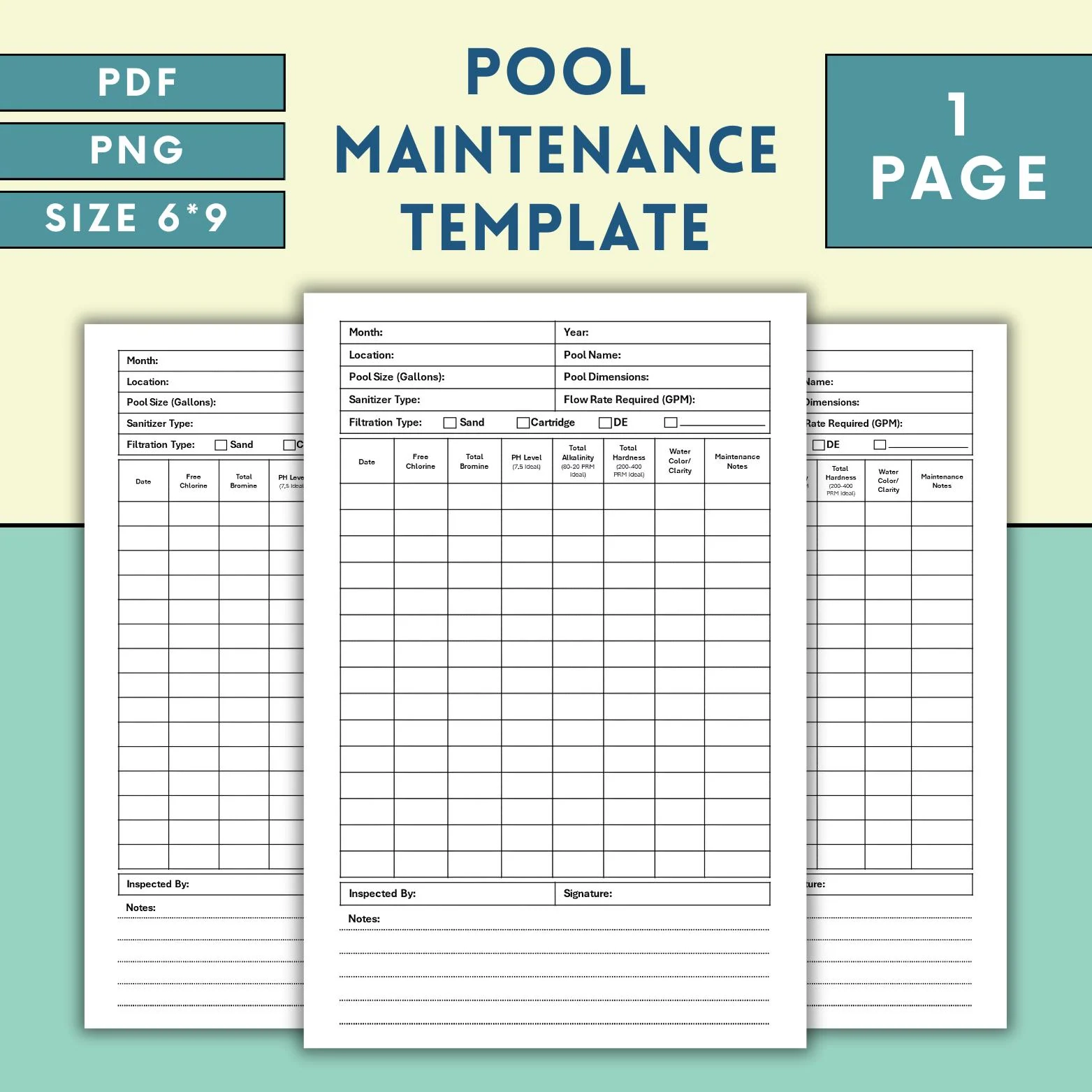 Pool Maintenance Log Template Etsy