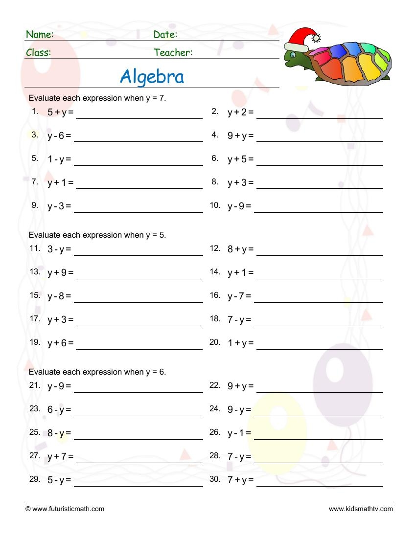 Printable Math Worksheets Pre Algebra