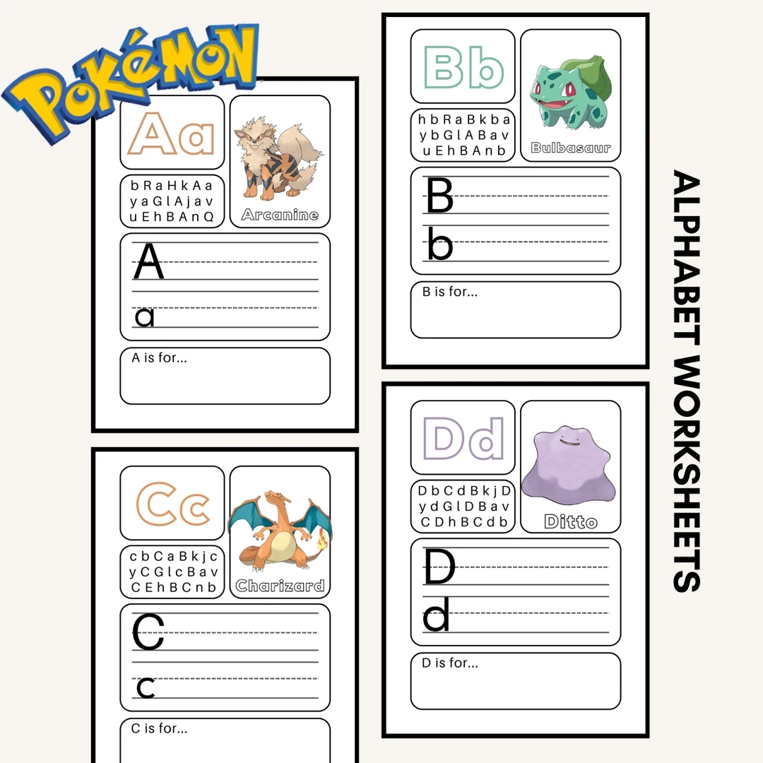 Preschool Pokemon Alphabet Worksheets Pokemon Preschool Worksheets Letter Sounds Printable Letter Worksheets Pokemon Homeschool Worksheets Etsy