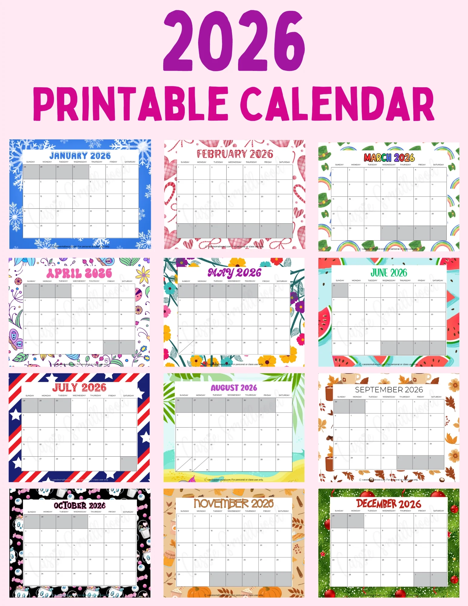 2026 Printable Monthly Calendar With Holidays