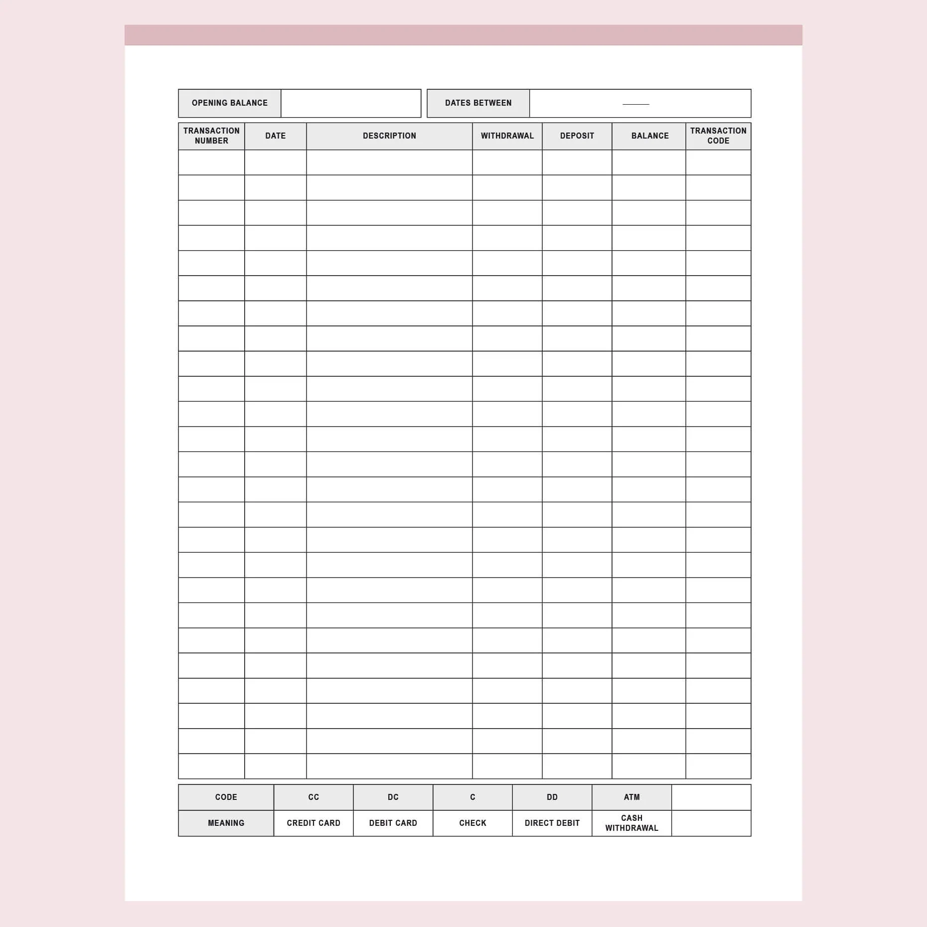 Printable Account Ledger Plan Print Land