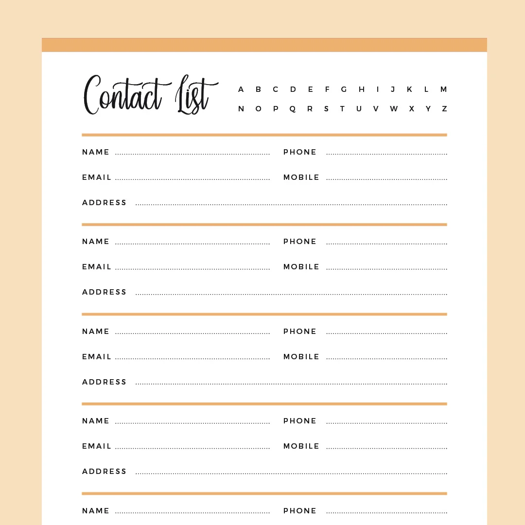 Address Book Sheets Printable
