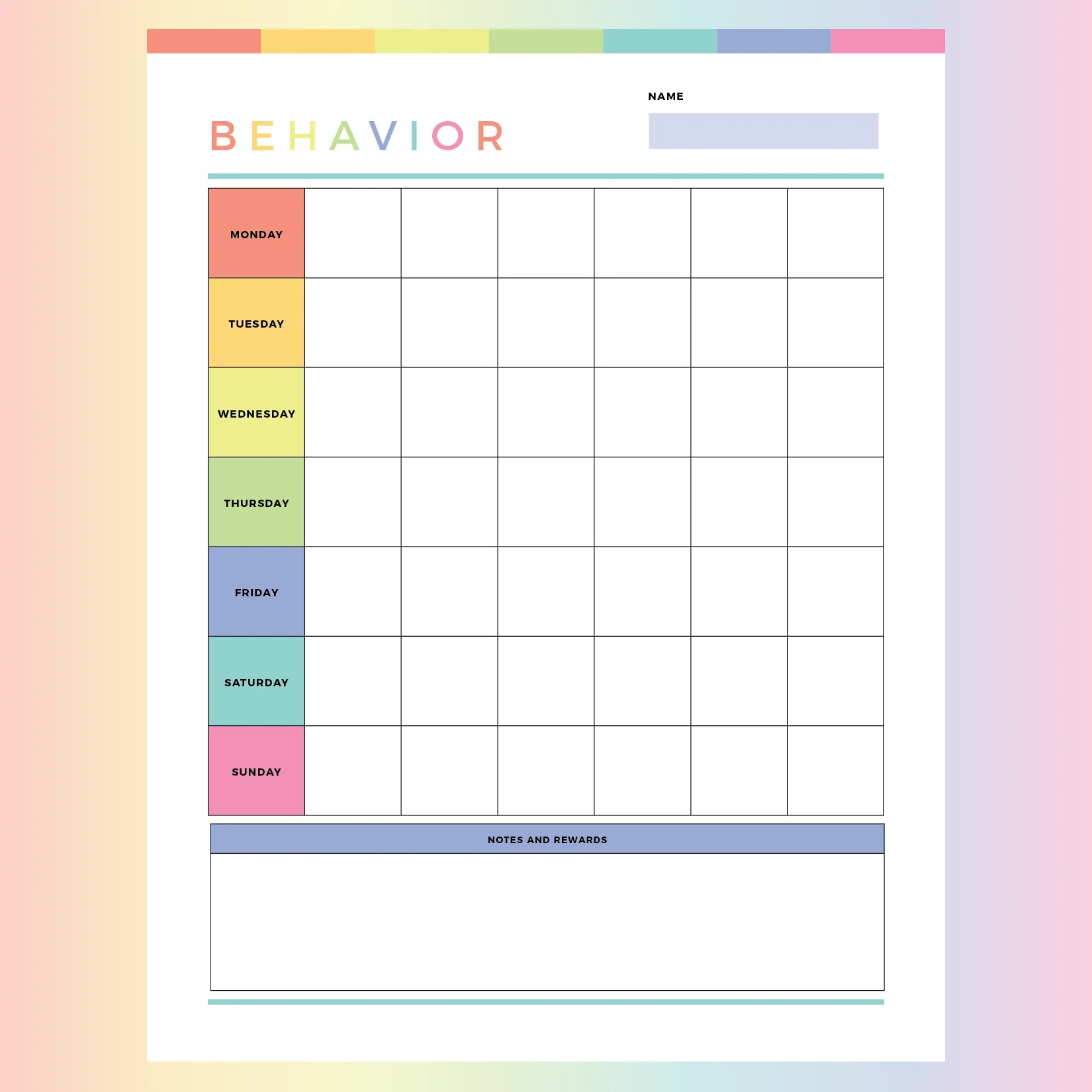 Printable Behaviour Chart For Kids Instant Download PDF A4 And US Letter Plan Print Land