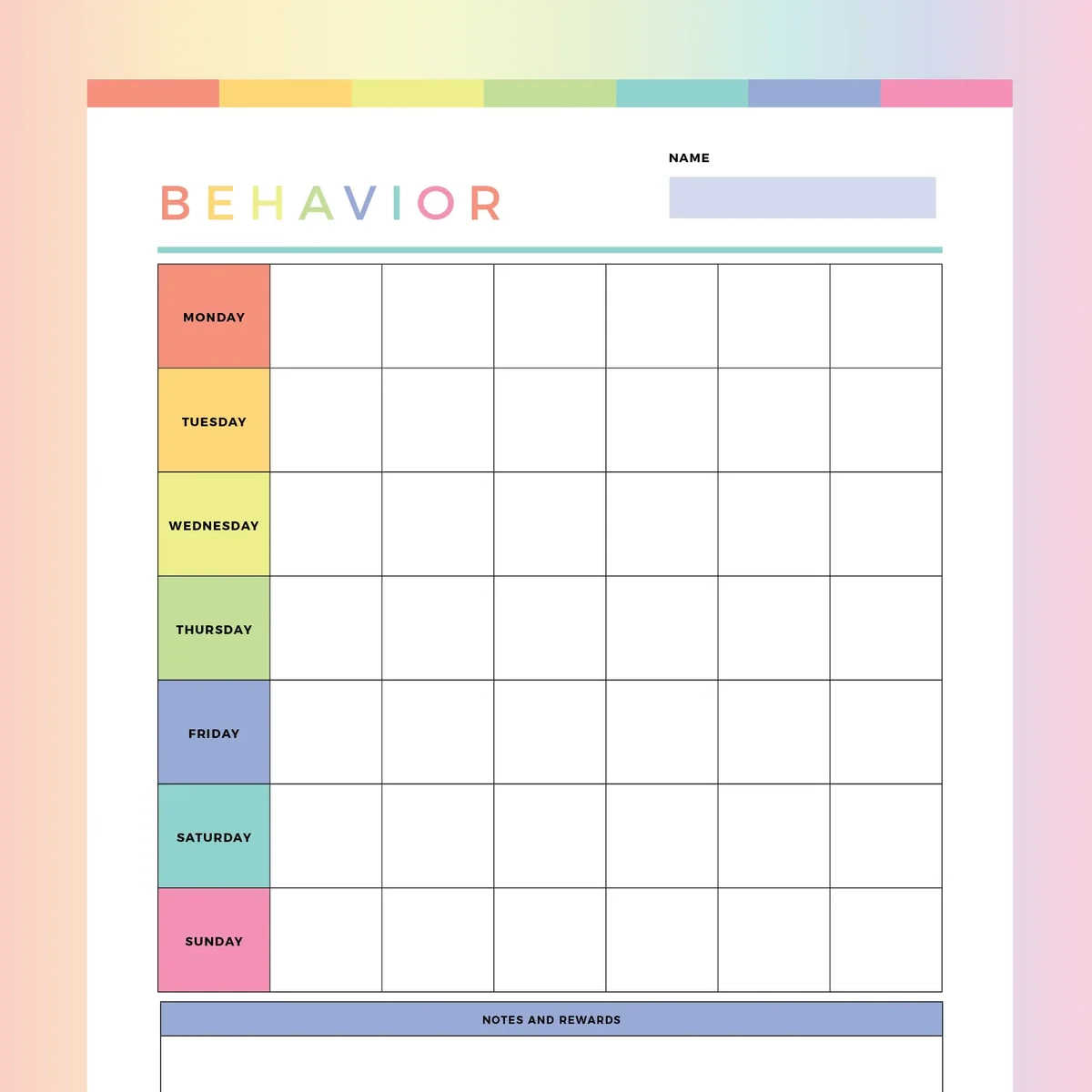 Printable Behaviour Chart For Kids Instant Download PDF A4 And US Letter Plan Print Land Printable Behaviour Chart For Kids Instant Download PDF A4 And US Letter Plan Print Land