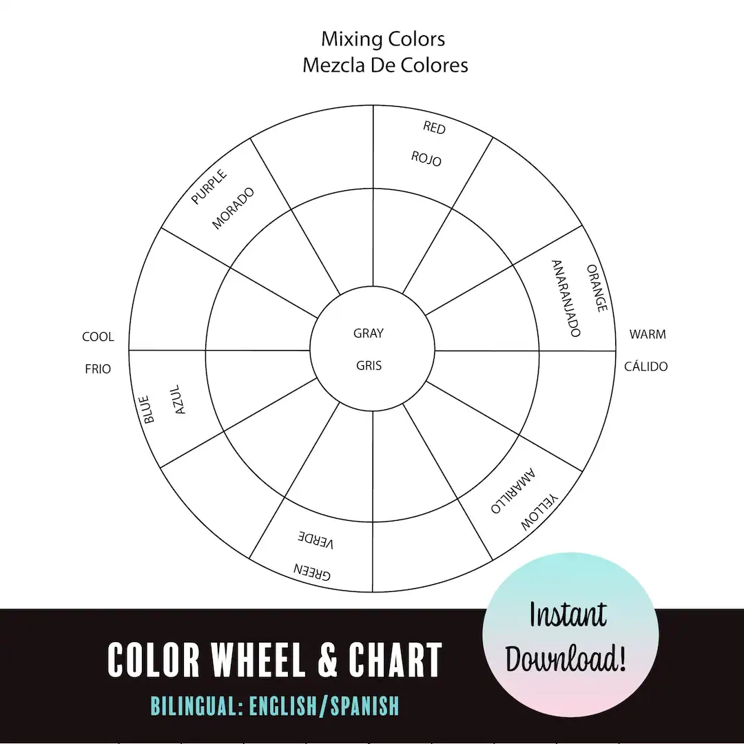 Printable Bilingual Blank Color Wheel Worksheet Instant Download Etsy