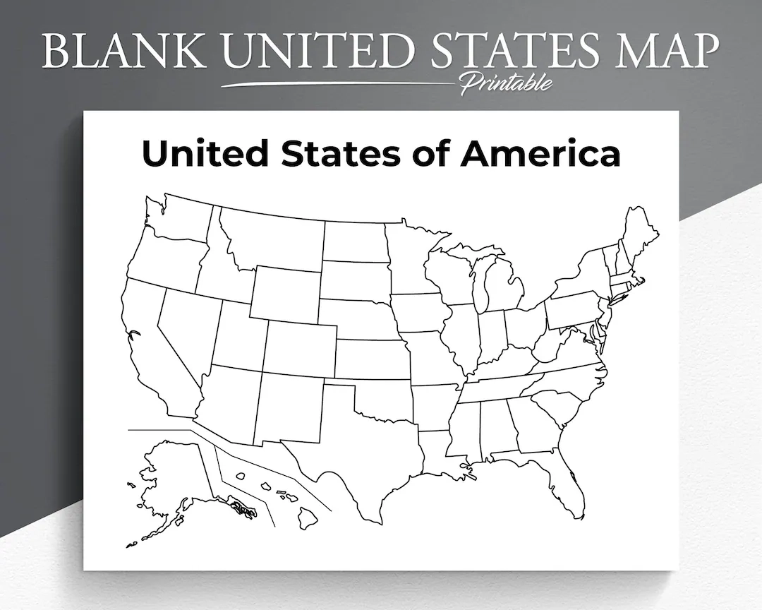 Printable Blank US Map Educational Map For Kids USA Coloring Page United States Map Coloring Etsy