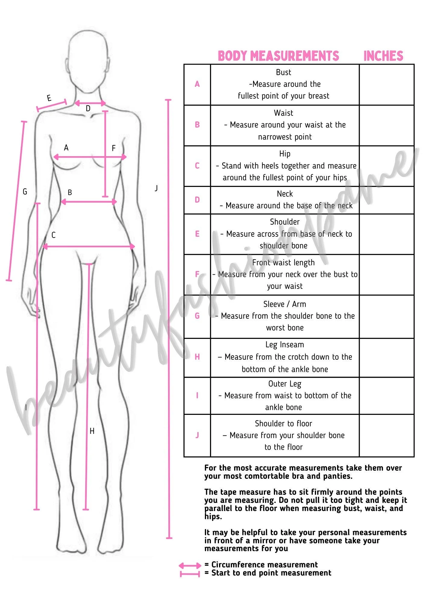 Printable Body Measurement Chart