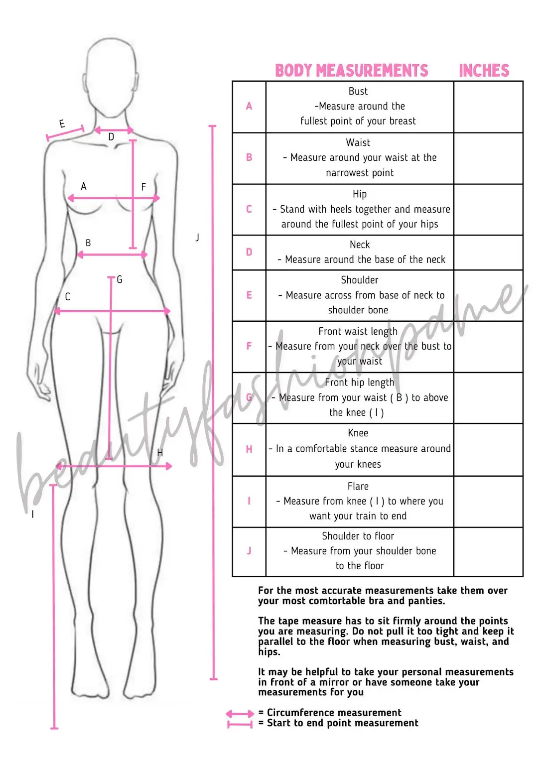 Printable Sewing Measurement Chart