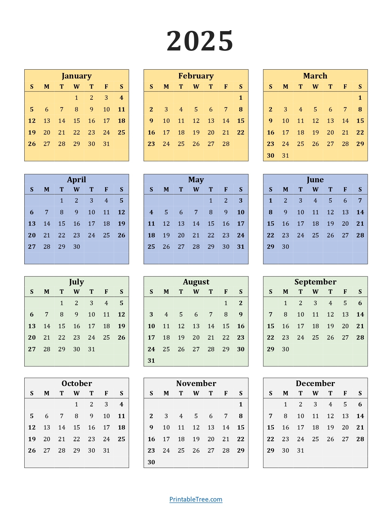 One Year Calendar Printable