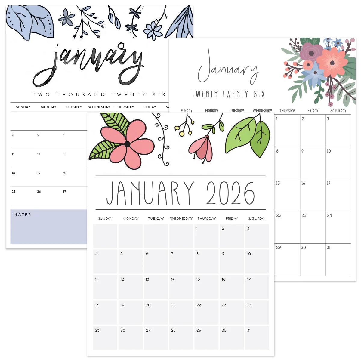 Printable Calendar 2026 Blank PDF Templates