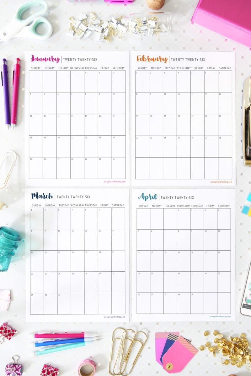Printable Monthly Calendar Portrait