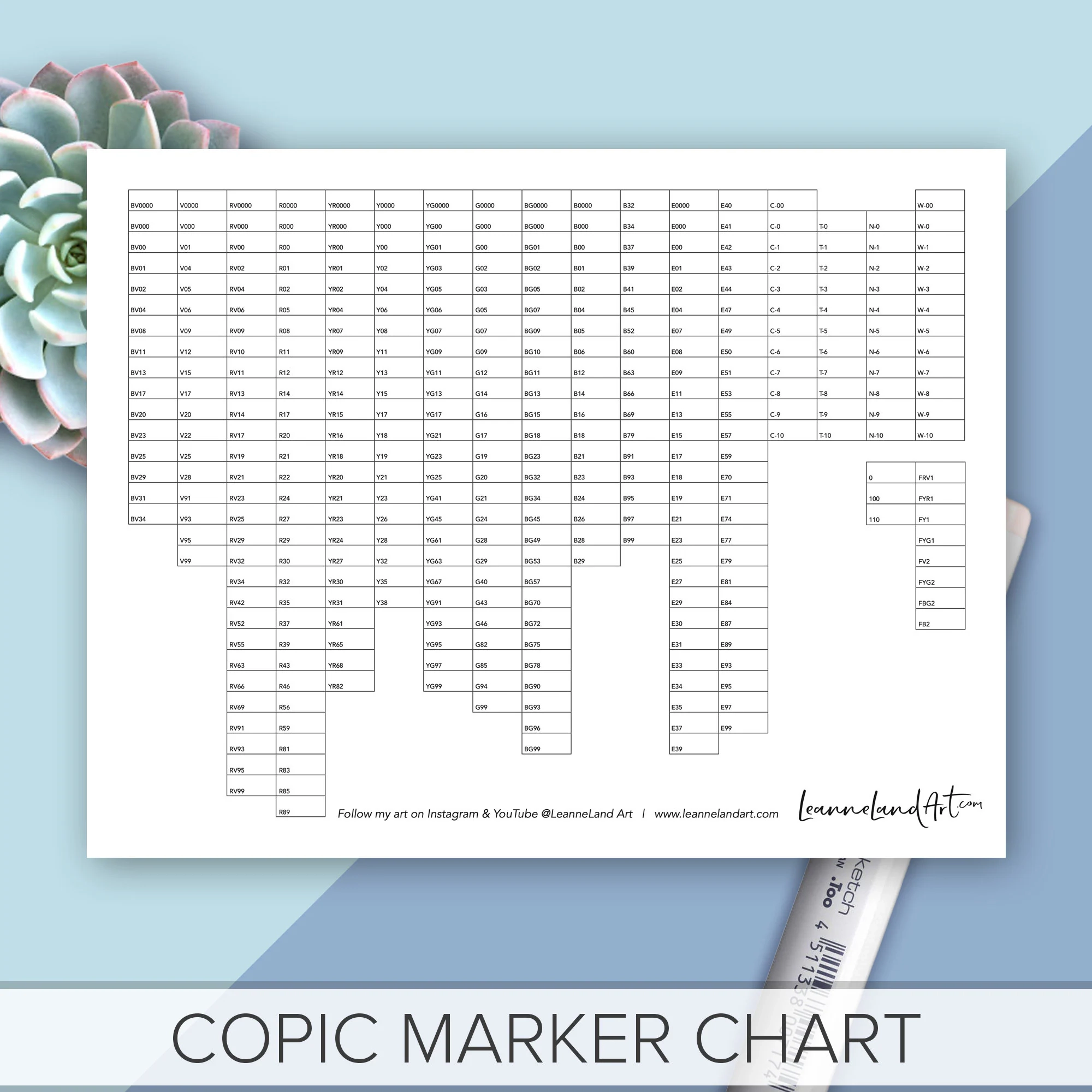 Printable Copic Sketch Color Chart