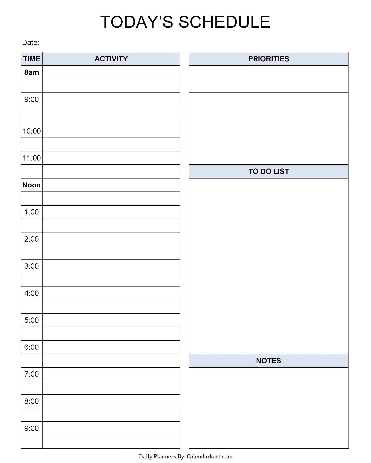 Printable Daily Planning Sheets