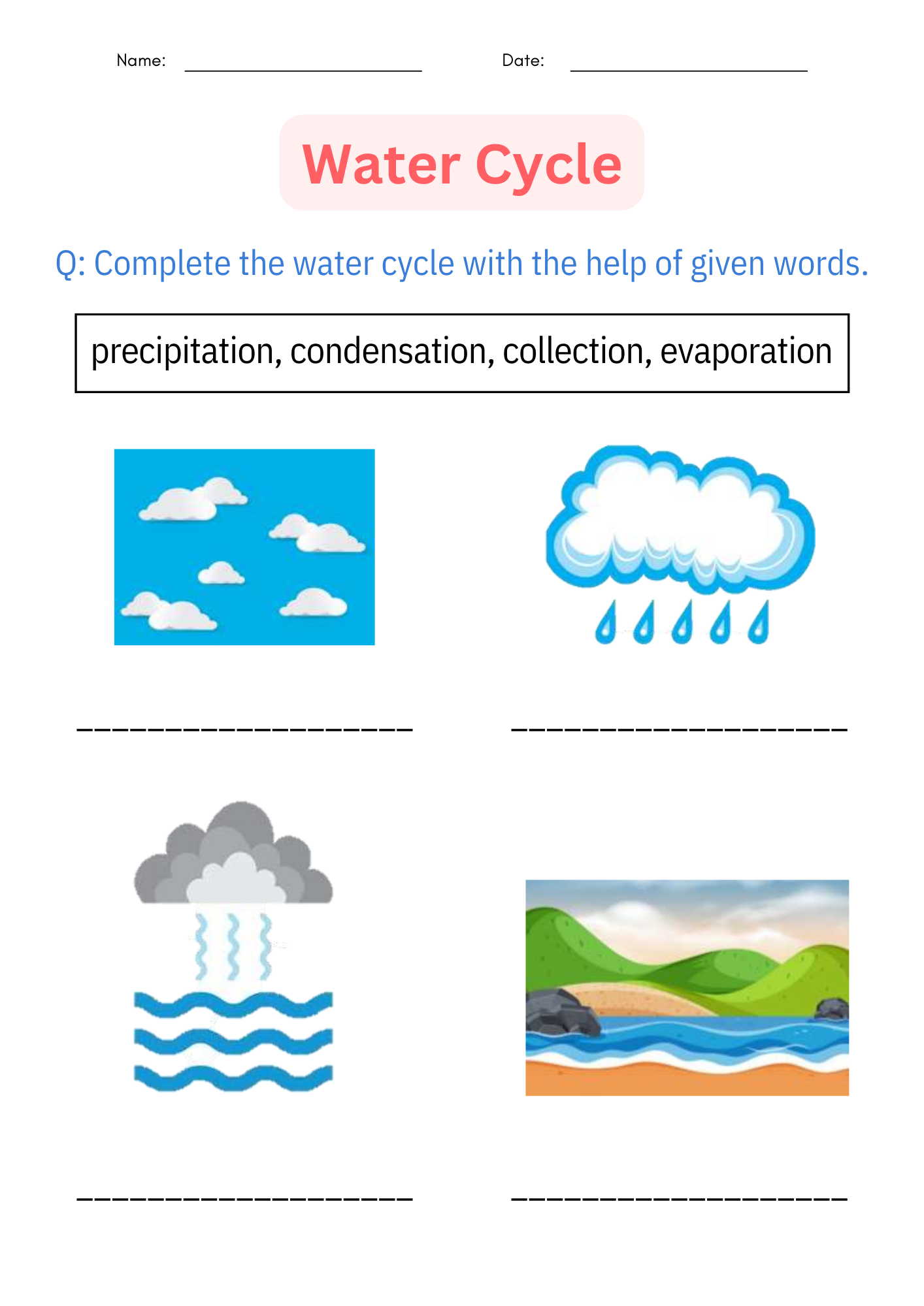 Printable Diagram Science Water Cycle Worksheet And Activities For Grade 1 2 3 Made By Teachers