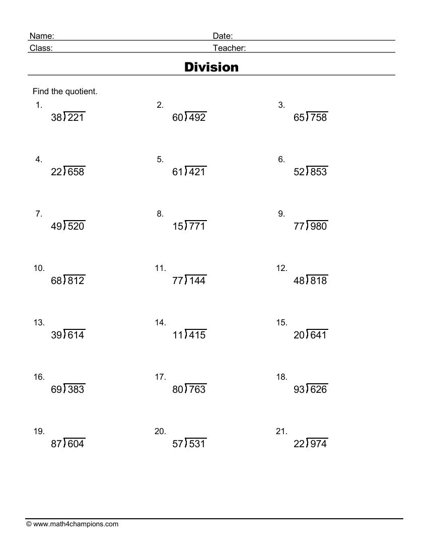 Printable Division Worksheets For Teachers Math Champions Worksheets Library Printable Division Worksheets For Teachers Math Champions Worksheets Library