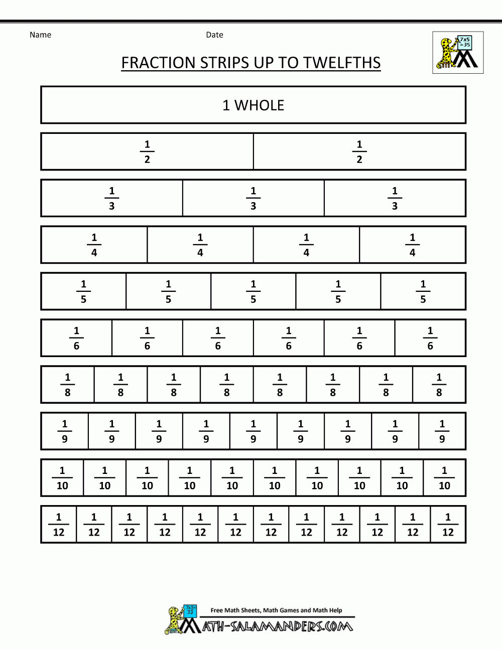 Printable Fraction Chart Pdf
