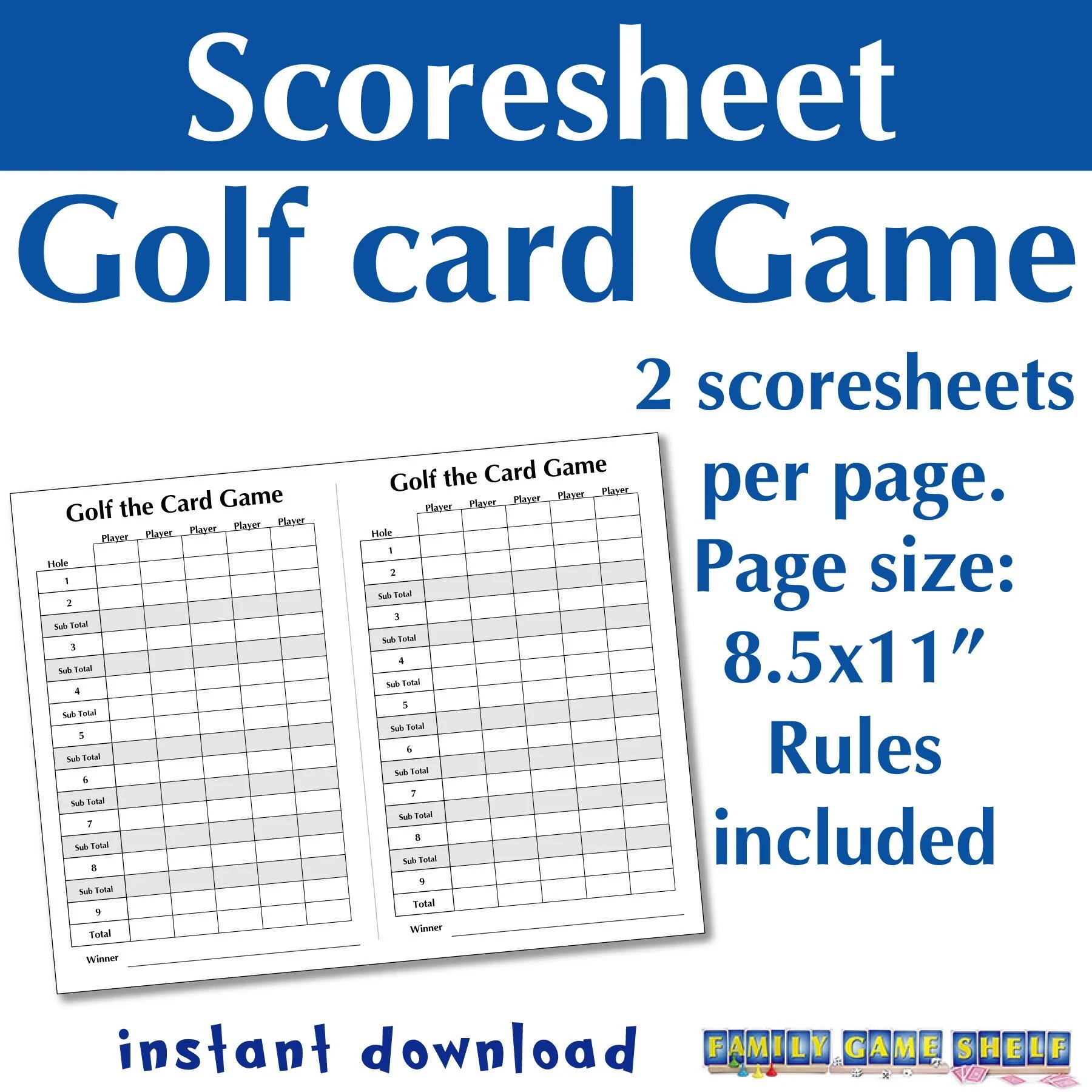 Printable Golf Card Game With Score Sheet Rules And Card Game Instructions For Family Game Night Etsy Canada