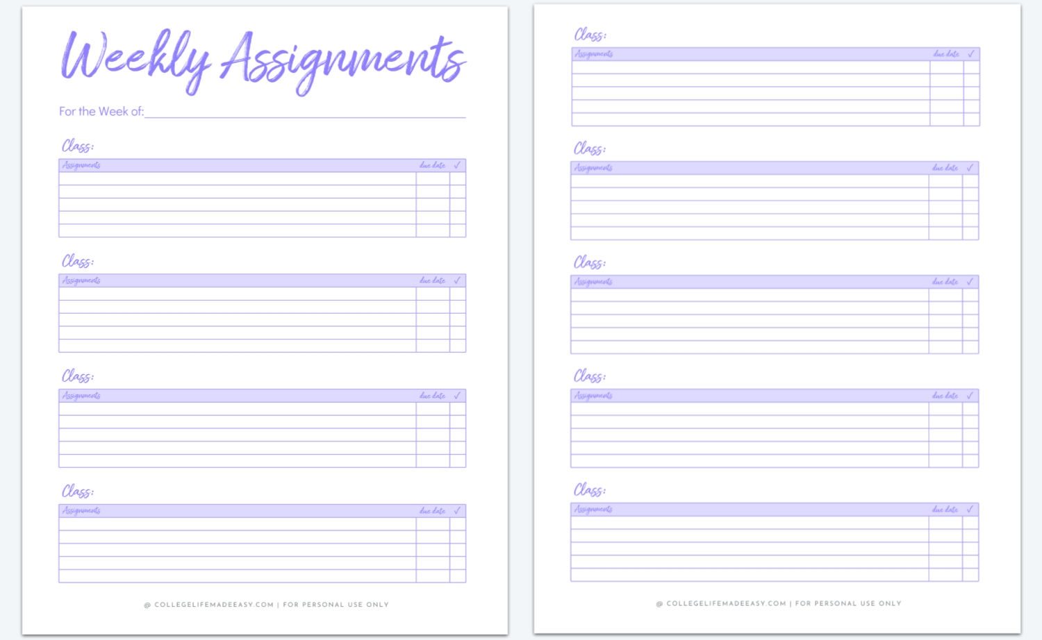 Printable Homework Planner Template For College Students