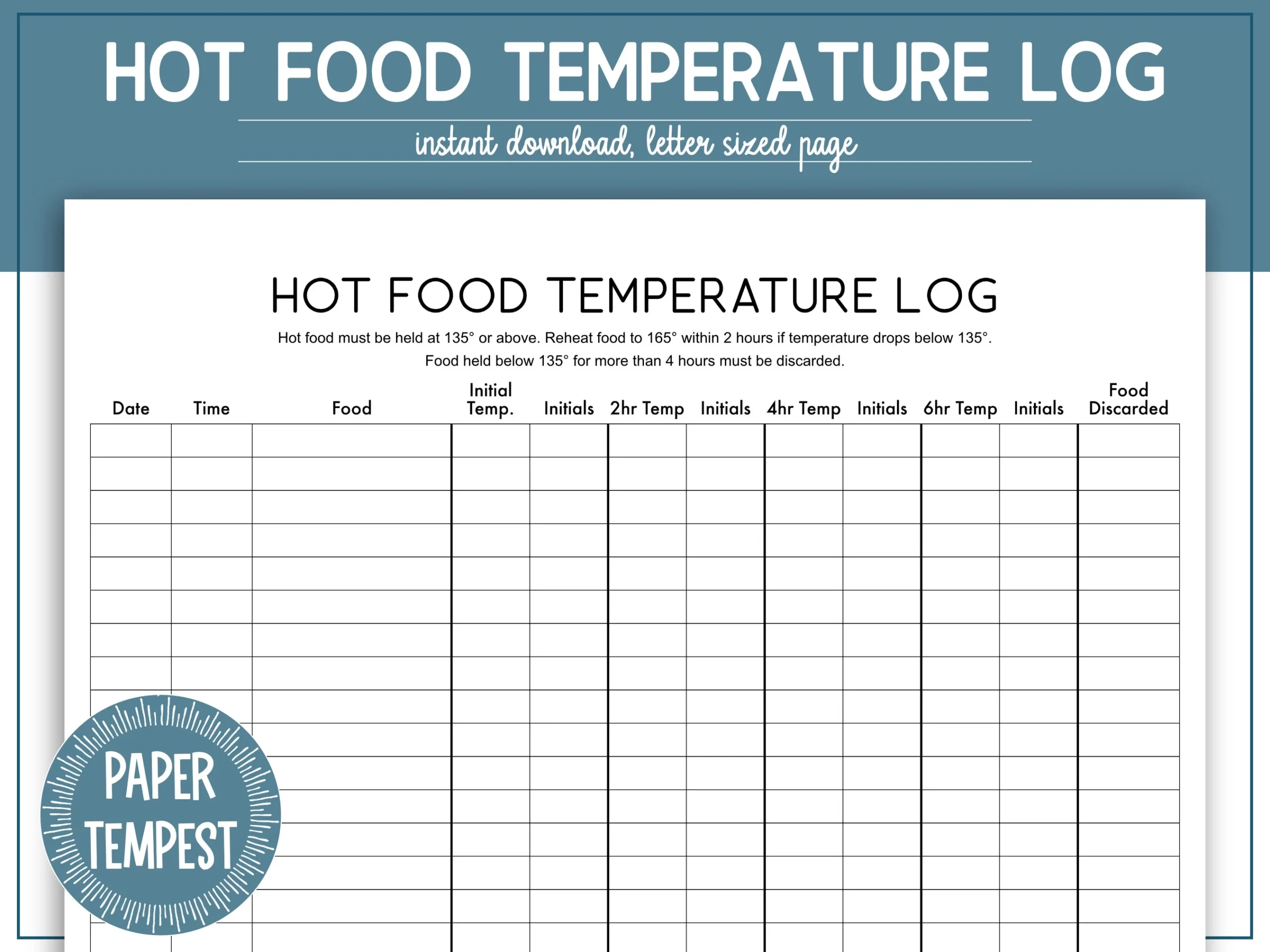 Food Temperature Chart Printable