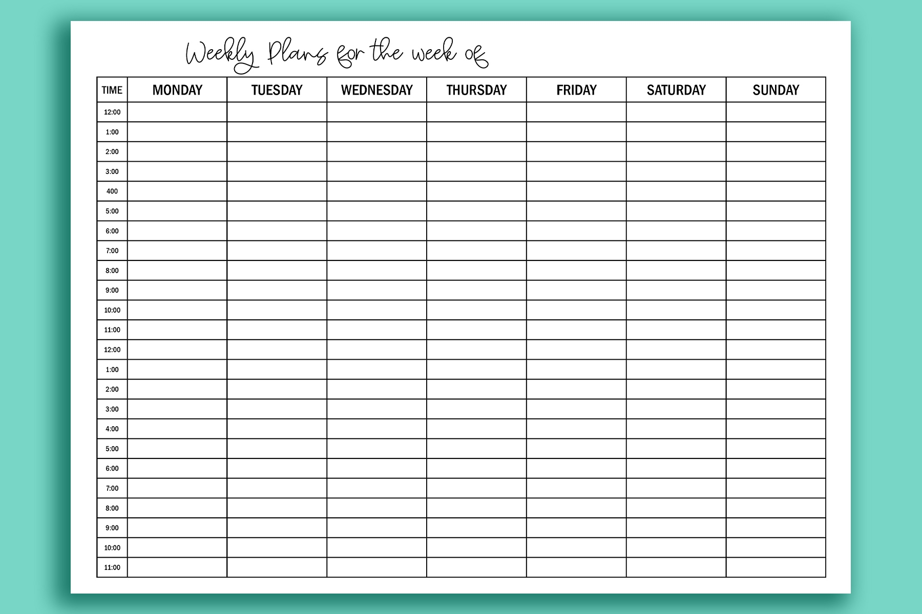 Free Printable Hour By Hour Calendar