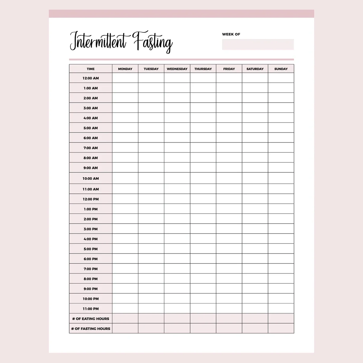 Intermittent Fasting Printable Chart