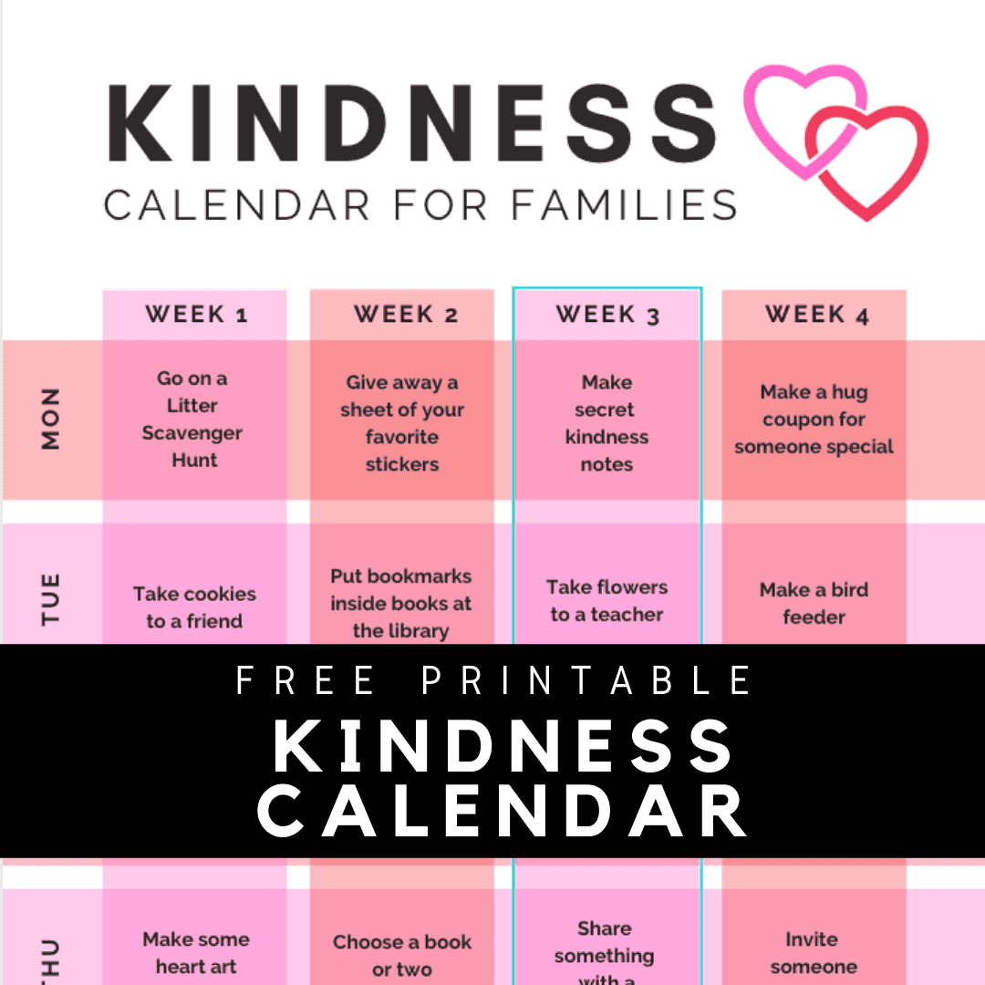 Printable Kindness Calendar For Families Toddler Approved