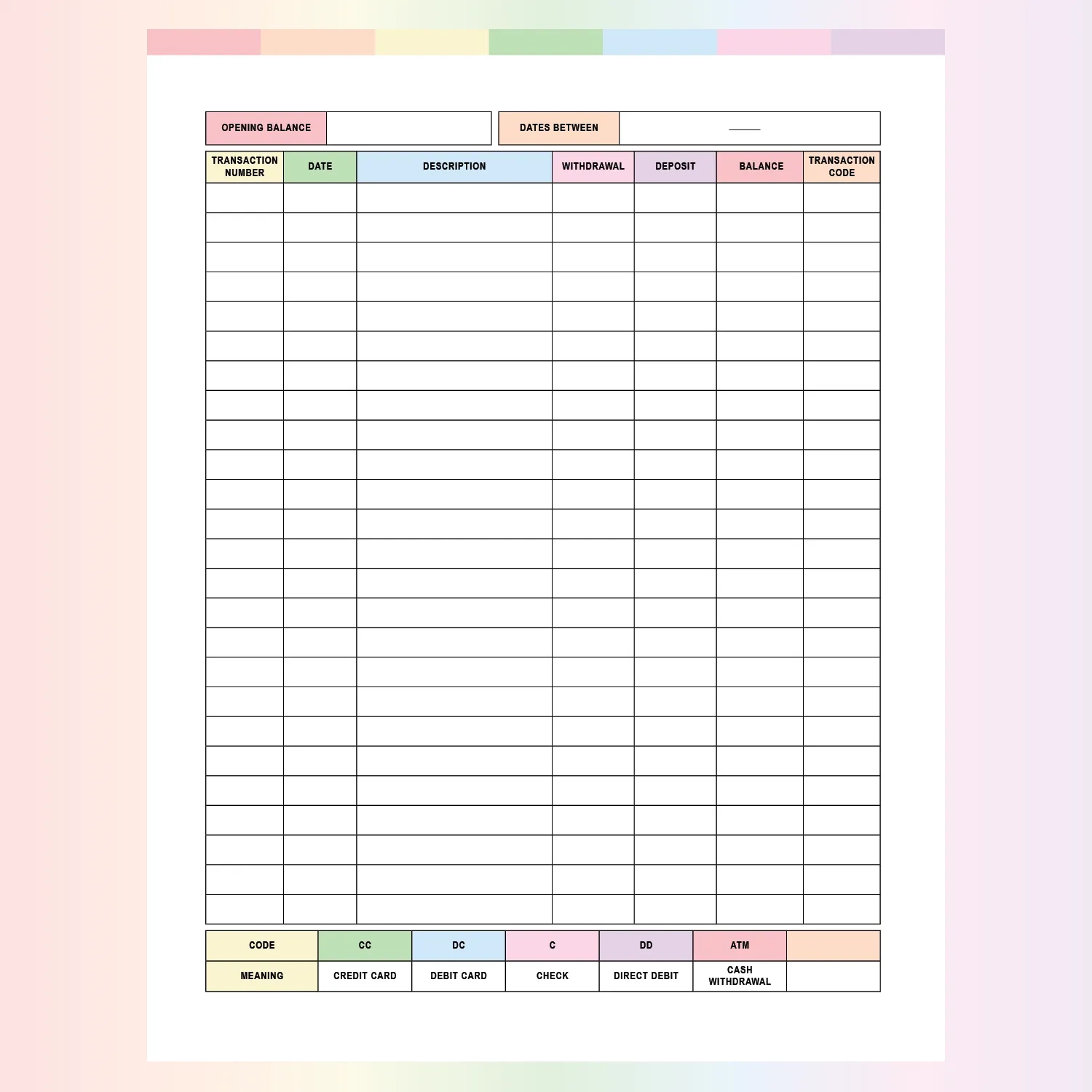 Printable Ledger Sheet Pdf