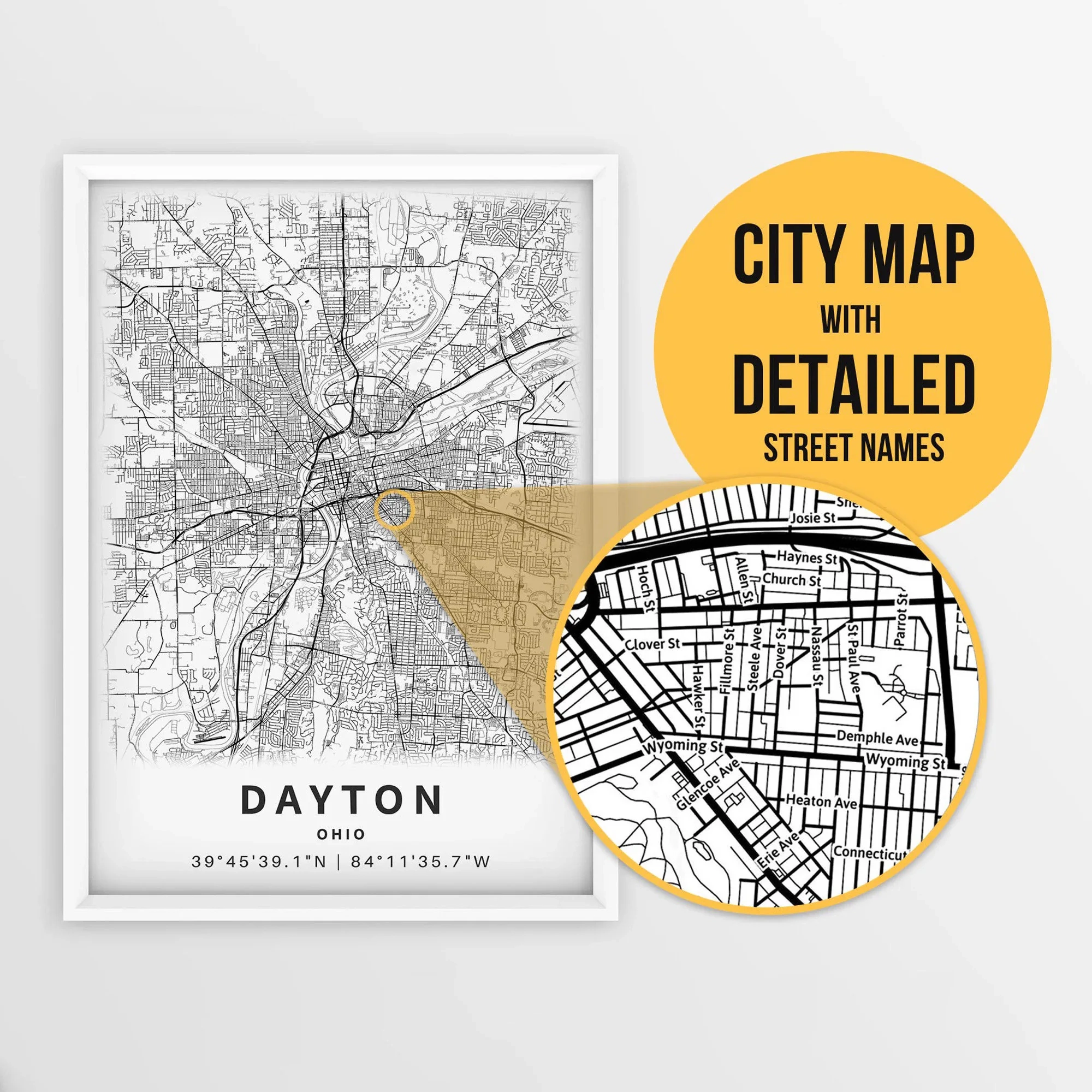 Printable Map Of Dayton Ohio USA With Street Names Instant Download City Map Travel Gift City Poster Road Map Print Map Art Etsy