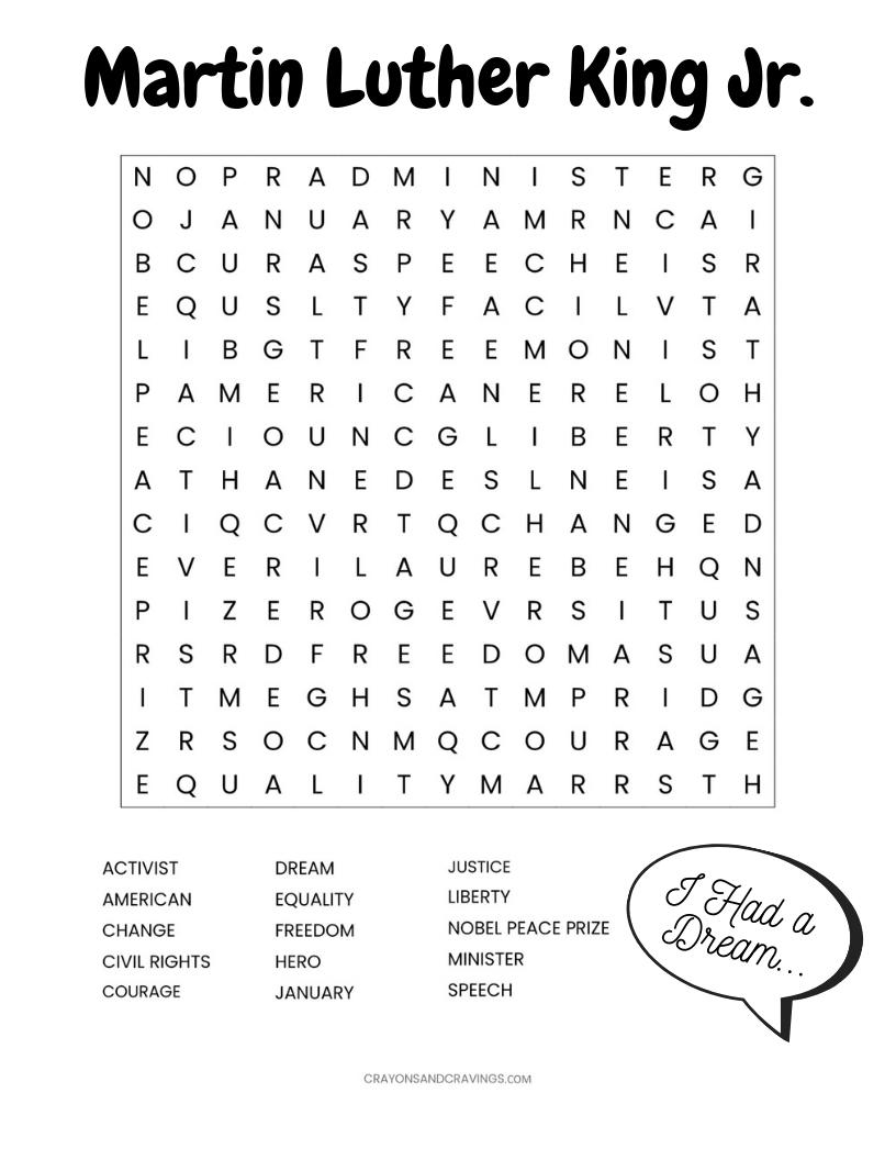 Printable Martin Luther King Jr Word Search AllFreePaperCrafts Printable Martin Luther King Jr Word Search AllFreePaperCrafts