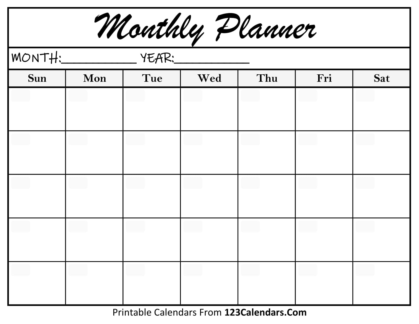 Easy Free Printable Monthly Calendar
