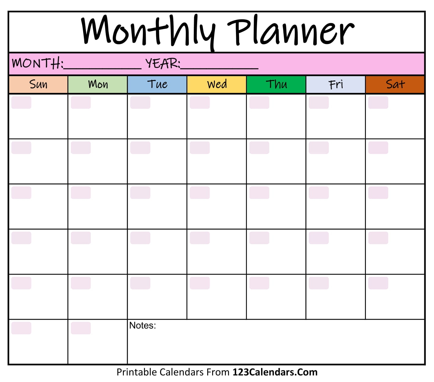 Monthly Planning Calendar Printable