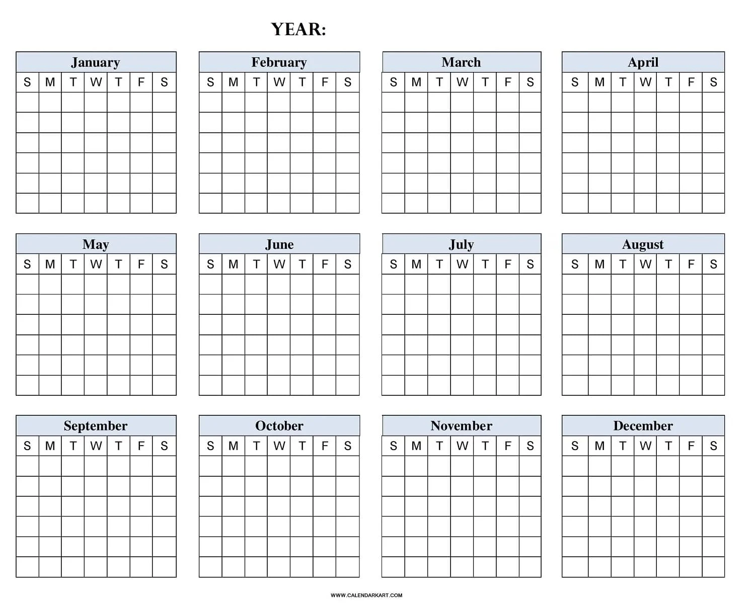 Blank Yearly Calendar Printable Blank Yearly Calendar Printable
