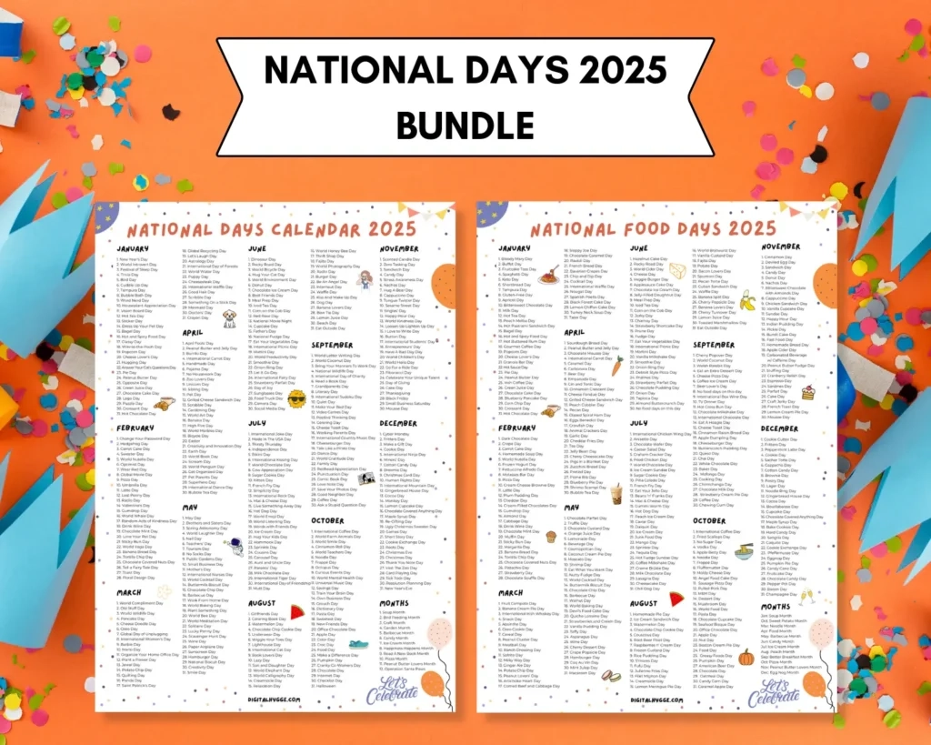 Printable National Day Calendar 2025 National Food Days Calendar Social Media Planner Printable 