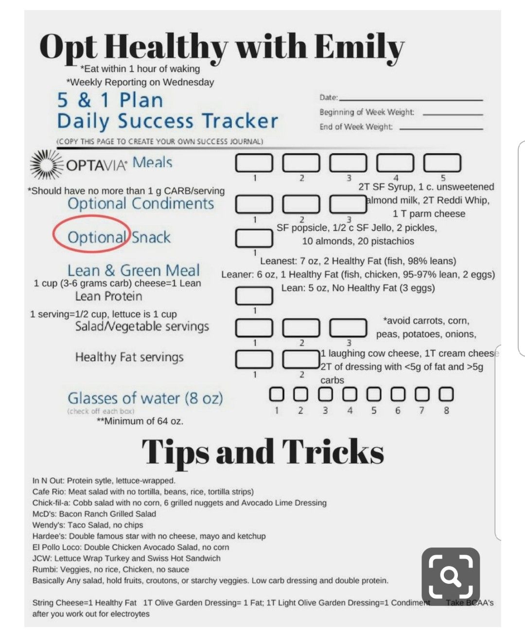 Printable Optavia Tracking Sheets Free Printable