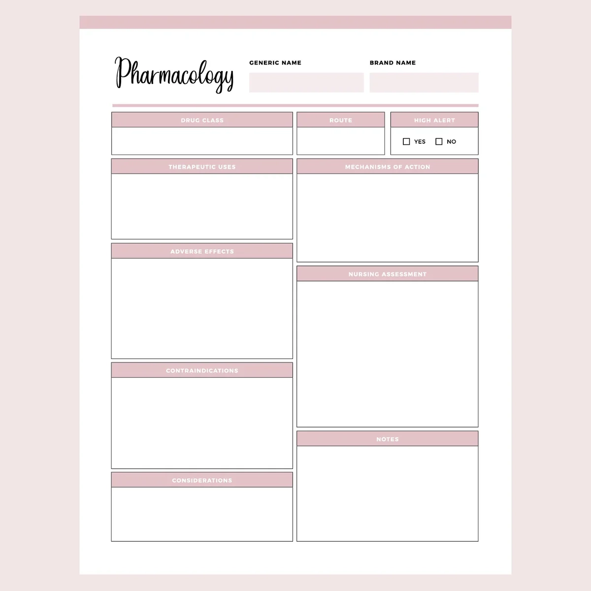 Printable Pharmacology Cheat Sheet Instant Download PDF Plan Print Land