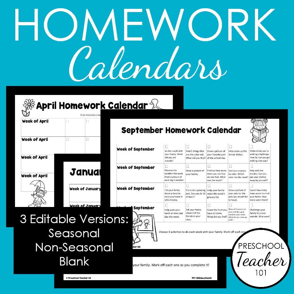 Printable Preschool Homework Calendars Preschool Teacher 101 Printable Preschool Homework Calendars Preschool Teacher 101