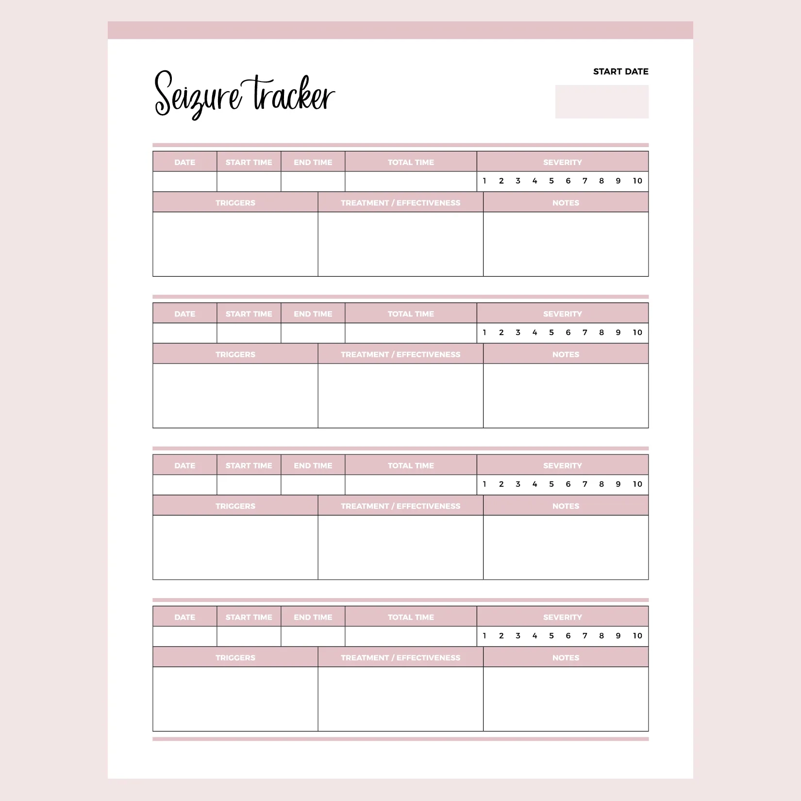 Printable Seizure Calendar