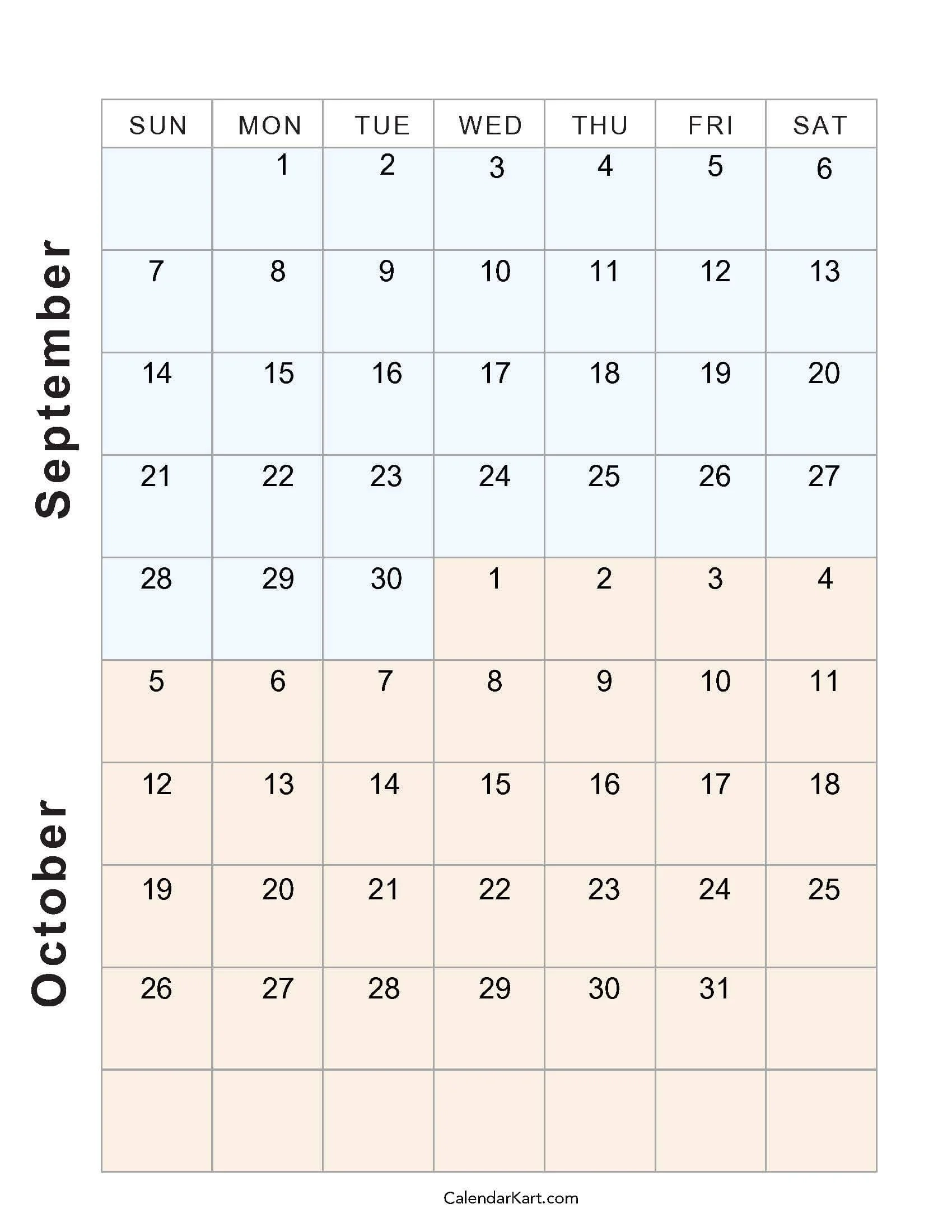 Printable September October 2025 Calendar Calendarkart Printable September October 2025 Calendar Calendarkart