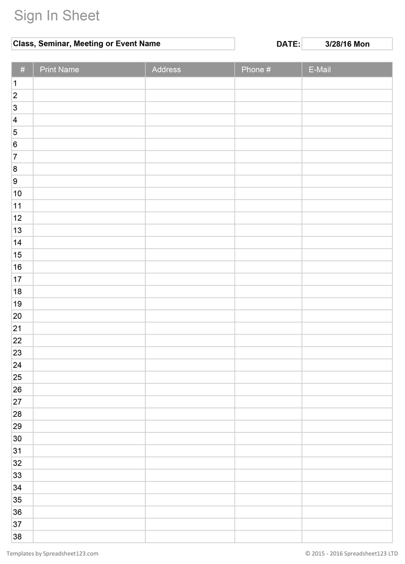 Sign In Sheet Printable Pdf Free