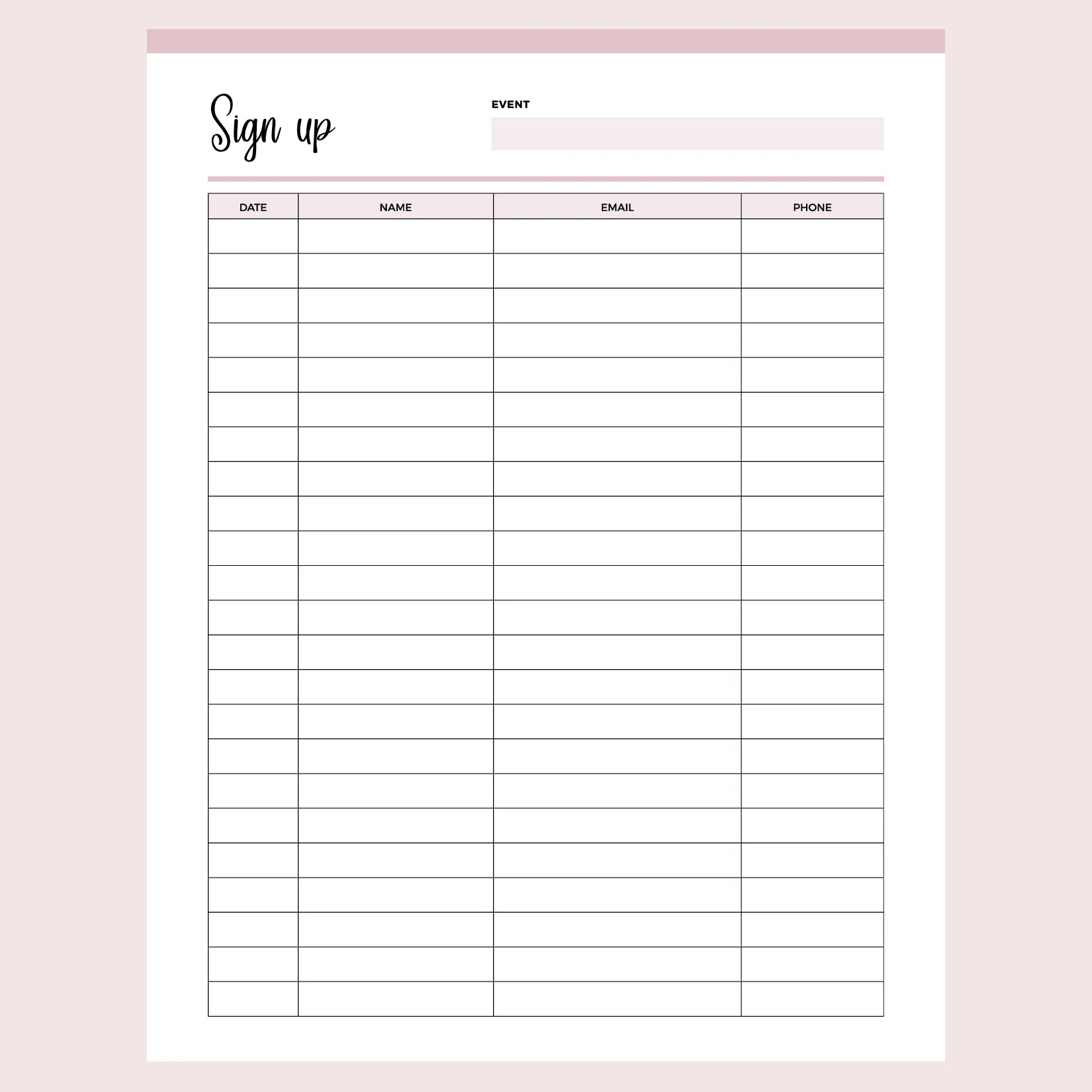Printable Sign In Sheet Free