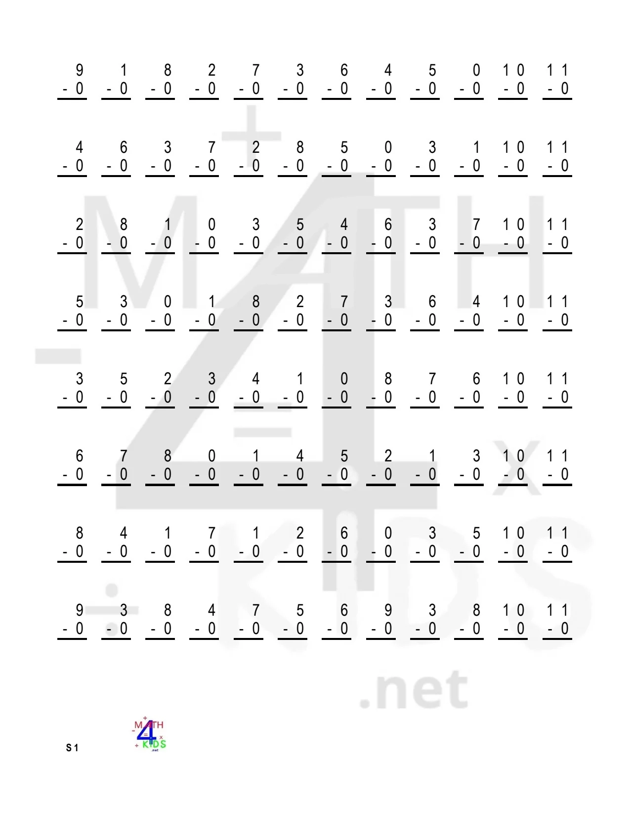 Printable Subtraction Worksheets Math4Kids