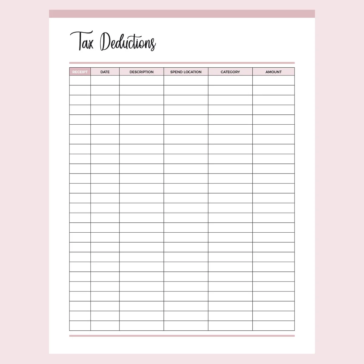 Printable Tax Deduction Tracker Plan Print Land