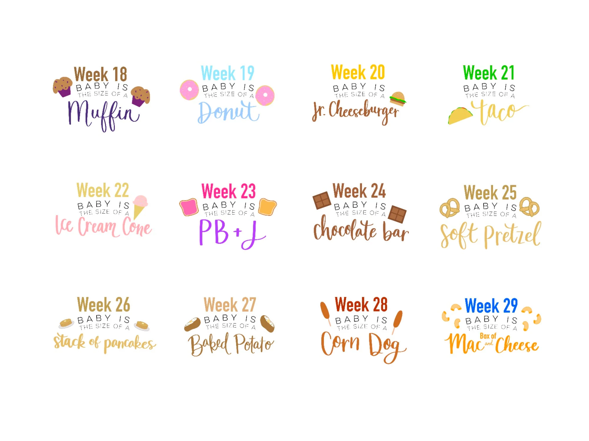 Printable Unique Pregnancy Week by week Signs Fun Funny Foods Signs How Big Is Baby This Week Chart PRINTABLE Signs Etsy