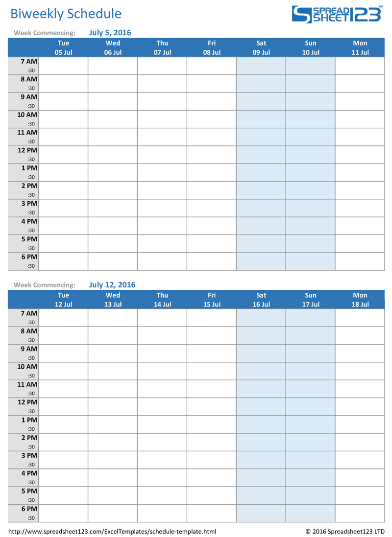 Printable Weekly And Biweekly Schedule Templates For Excel Printable Weekly And Biweekly Schedule Templates For Excel